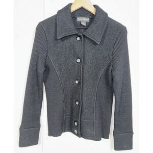 Mercer & Madison Women's Sz S‎ Small 100% Wool Black Button Sweater Cardigan